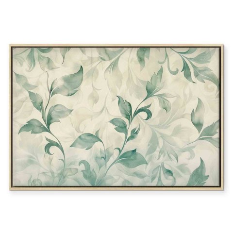 Obraz - Akwarelowy motyw botaniczny delikatne zielono-beżowe listki 60x40 W ramie drewnianej naturalnej
