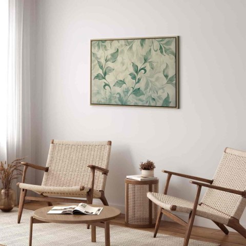 Obraz - Akwarelowy motyw botaniczny delikatne zielono-beżowe listki 60x40 W ramie drewnianej naturalnej