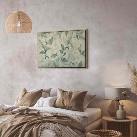 Obraz - Akwarelowy motyw botaniczny delikatne zielono-beżowe listki 60x40 W ramie drewnianej naturalnej