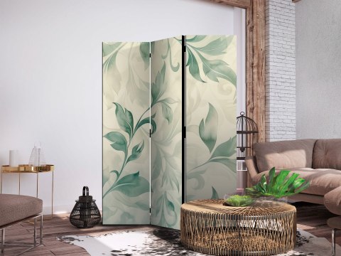 Parawan - Akwarelowy motyw botaniczny - delikatne zielono-beżowe listki 135x172 Dwustronny