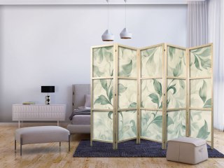 Parawan japoński - Akwarelowy motyw botaniczny - delikatne zielono-beżowe listki 225x172