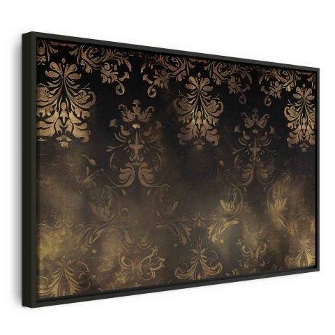 Obraz - Ornamenty barokowe w spatynowanym złocie i w brązach: retro motyw 60x40 W ramie drewnianej czarnej