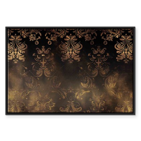 Obraz - Ornamenty barokowe w spatynowanym złocie i w brązach: retro motyw 60x40 W ramie drewnianej czarnej
