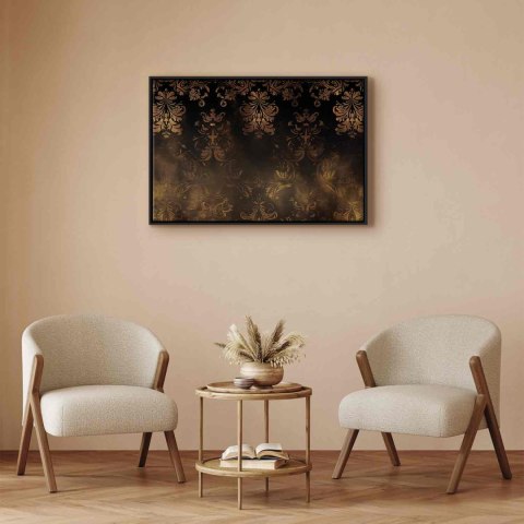 Obraz - Ornamenty barokowe w spatynowanym złocie i w brązach: retro motyw 60x40 W ramie drewnianej czarnej