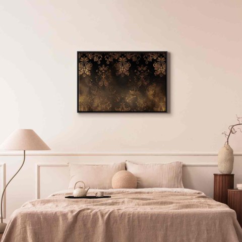 Obraz - Ornamenty barokowe w spatynowanym złocie i w brązach: retro motyw 60x40 W ramie drewnianej czarnej
