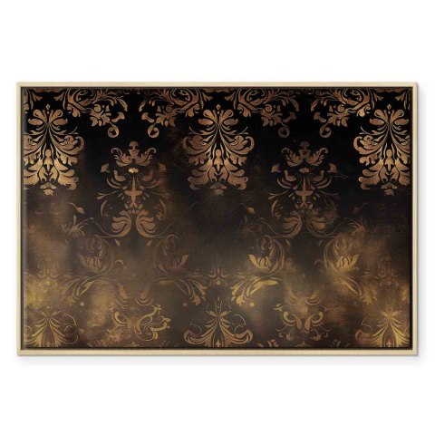 Obraz - Ornamenty barokowe w spatynowanym złocie i w brązach: retro motyw 90x60 W ramie drewnianej naturalnej