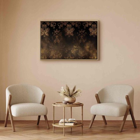 Obraz - Ornamenty barokowe w spatynowanym złocie i w brązach: retro motyw 90x60 W ramie drewnianej naturalnej