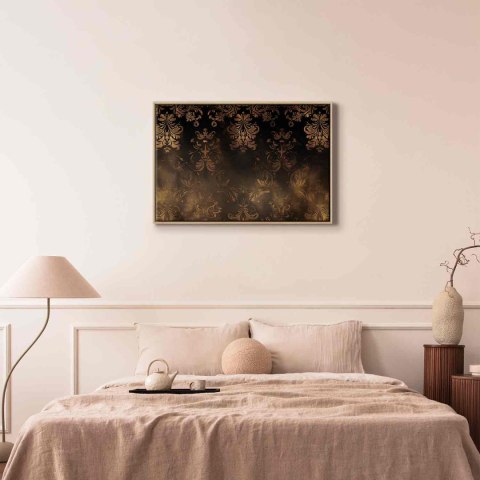 Obraz - Ornamenty barokowe w spatynowanym złocie i w brązach: retro motyw 90x60 W ramie drewnianej naturalnej