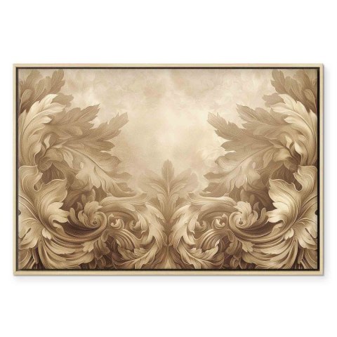 Obraz - Rzeźbione ornamenty barokowe bogata kompozycja w kolorach sepii 120x80 W ramie drewnianej naturalnej