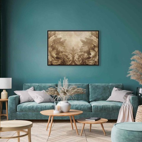 Obraz - Rzeźbione ornamenty barokowe bogata kompozycja w kolorach sepii 60x40 W ramie drewnianej czarnej