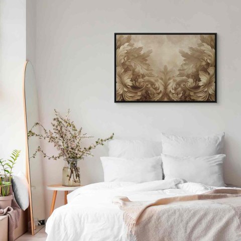 Obraz - Rzeźbione ornamenty barokowe bogata kompozycja w kolorach sepii 60x40 W ramie drewnianej czarnej
