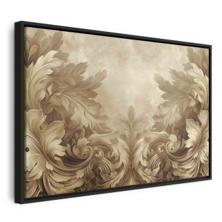 Obraz - Rzeźbione ornamenty barokowe bogata kompozycja w kolorach sepii 90x60 W ramie drewnianej czarnej