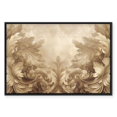 Obraz - Rzeźbione ornamenty barokowe bogata kompozycja w kolorach sepii 90x60 W ramie drewnianej czarnej
