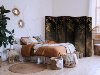 Parawan - Ornamenty barokowe w spatynowanym złocie i w brązach - retro motyw 225x172 Dwustronny