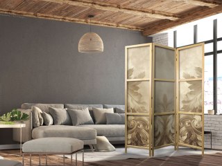 Parawan japoński - Rzeźbione ornamenty barokowe - bogata kompozycja w kolorach sepii 135x172