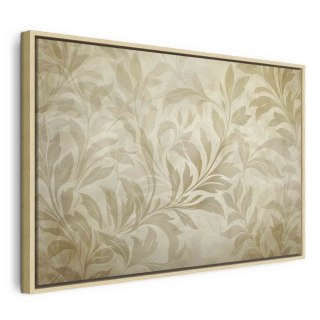 Obraz - Botaniczny motyw z listkami i pnączami w kolorach piaskowych 90x60 W ramie drewnianej naturalnej