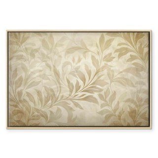 Obraz - Botaniczny motyw z listkami i pnączami w kolorach piaskowych 90x60 W ramie drewnianej naturalnej