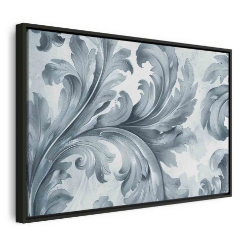 Obraz - Kamienne barokowe ornamenty w jasnych odcieniach szaro-niebieskich 120x80 W ramie drewnianej czarnej