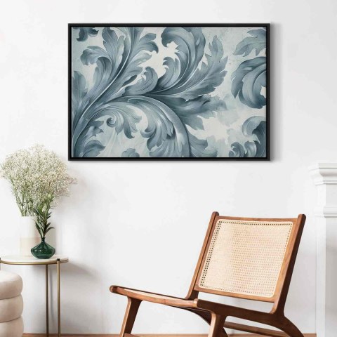 Obraz - Kamienne barokowe ornamenty w jasnych odcieniach szaro-niebieskich 120x80 W ramie drewnianej czarnej