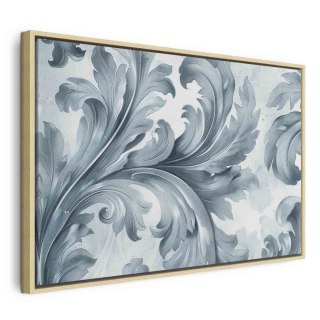 Obraz - Kamienne barokowe ornamenty w jasnych odcieniach szaro-niebieskich 120x80 W ramie drewnianej naturalnej