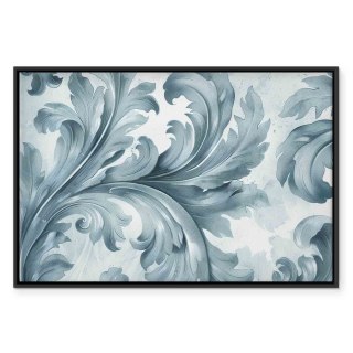 Obraz - Kamienne barokowe ornamenty w jasnych odcieniach szaro-niebieskich 90x60 W ramie drewnianej czarnej