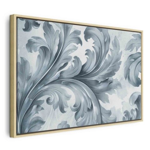 Obraz - Kamienne barokowe ornamenty w jasnych odcieniach szaro-niebieskich 90x60 W ramie drewnianej naturalnej