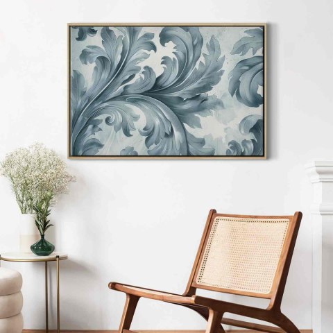Obraz - Kamienne barokowe ornamenty w jasnych odcieniach szaro-niebieskich 90x60 W ramie drewnianej naturalnej