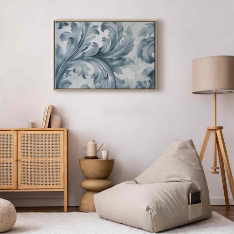 Obraz - Kamienne barokowe ornamenty w jasnych odcieniach szaro-niebieskich 90x60 W ramie drewnianej naturalnej