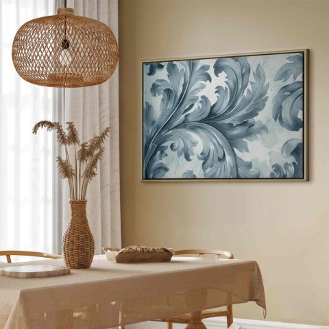 Obraz - Kamienne barokowe ornamenty w jasnych odcieniach szaro-niebieskich 90x60 W ramie drewnianej naturalnej