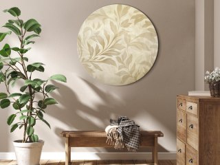 Obraz okrągły - Botaniczny motyw z listkami i pnączami w kolorach piaskowych 60x60