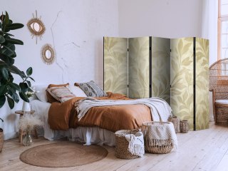 Parawan - Botaniczny motyw z listkami i pnączami w kolorach piaskowych 225x172 Dwustronny