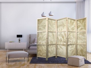 Parawan japoński - Botaniczny motyw z listkami i pnączami w kolorach piaskowych 225x172