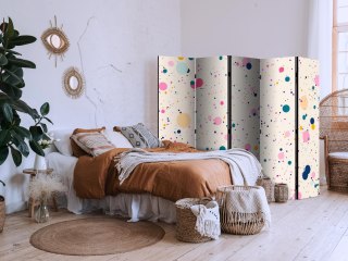 Parawan - Kropki - plamki i kleksy wielokolorowe - wesoły wzór na jasnoróżowym tle 225x172 Dwustronny