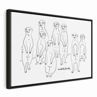Obraz - Zwierzęcy patrol (1-częściowy) - surykatki z czarno-białym tłem 120x80 W ramie drewnianej czarnej