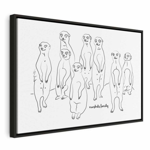 Obraz - Zwierzęcy patrol (1-częściowy) - surykatki z czarno-białym tłem 60x40 W ramie drewnianej czarnej
