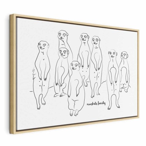 Obraz - Zwierzęcy patrol (1-częściowy) - surykatki z czarno-białym tłem 90x60 W ramie drewnianej naturalnej