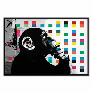 Obraz - Banksy The Thinker Monkey 120x80 W ramie drewnianej czarnej