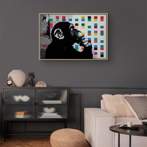 Obraz - Banksy The Thinker Monkey 120x80 W ramie drewnianej naturalnej