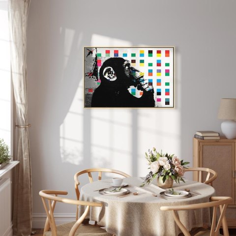 Obraz - Banksy The Thinker Monkey 120x80 W ramie drewnianej naturalnej
