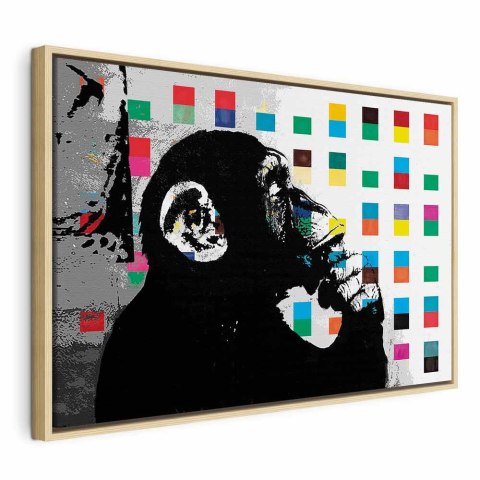 Obraz - Banksy The Thinker Monkey 60x40 W ramie drewnianej naturalnej