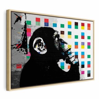 Obraz - Banksy The Thinker Monkey 90x60 W ramie drewnianej naturalnej