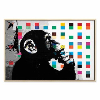 Obraz - Banksy The Thinker Monkey 90x60 W ramie drewnianej naturalnej