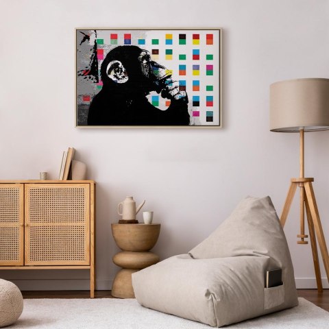 Obraz - Banksy The Thinker Monkey 90x60 W ramie drewnianej naturalnej