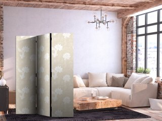 Parawan - Ryby i lilie wodne - Jasne orientalne ryby pływające pośród kwiatów wodnych na delikatnym piaskowo-beżowym tle 135x172