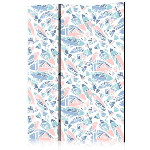 Parawan - Ryby w minimalistycznym stylu - Rybki w azteckim stylu w pastelowych tonacjach kolorystycznych na białym tle 135x172 A