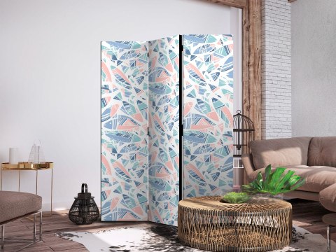 Parawan - Ryby w minimalistycznym stylu - Rybki w azteckim stylu w pastelowych tonacjach kolorystycznych na białym tle 135x172 J