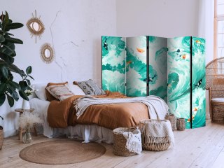 Parawan - Rybki Koi wśród fal - Japońskie ryby pośród fal w odcieniach turkusu i bieli 225x172 Akustyczny