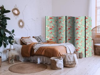 Parawan - Rybki i japoński wzór - Rybki Koi w pomarańczowo-kremowych kolorach na zielono-miętowym tle z orientalnym wzorem 225x1