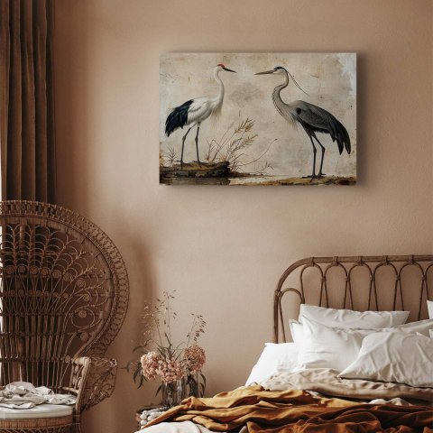 Obraz - Ptaki ze starej ryciny - ilustracja w stylu vintage, przedstawiająca czaplę i żurawia 30x20 Premium Print