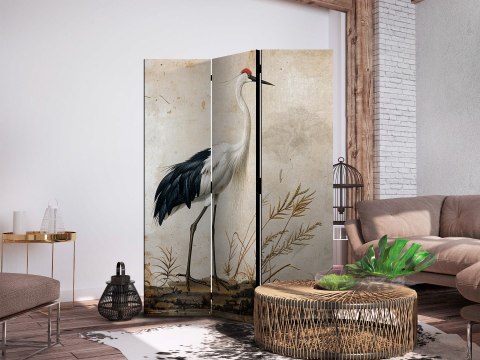 Parawan - Ptaki ze starej ryciny - ilustracja w stylu vintage, przedstawiająca czaplę i żurawia 135x172 Dwustronny